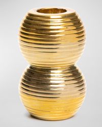 Ribbed Double Sphere Golden Candle Holder