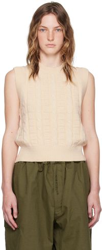 Acne Studios Gilet beige à ornements en tricot câblé
