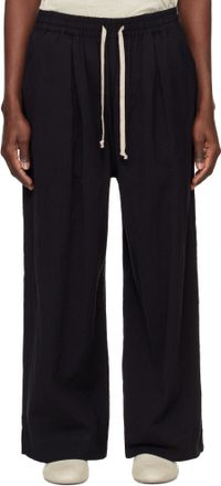 Jan-Jan Van Essche Black O-Project Cotton Linen Seersucker Wide Trousers