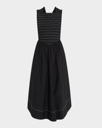 Smocked Stretch Cotton Sleeveless Midi Dress