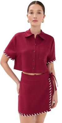 SIMKHAI Auggie Camp Shirt Oxblood Multi L