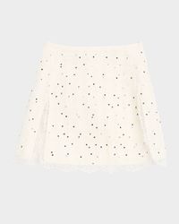 Polka-Dot Boucle Lace-Trim Mini Skirt