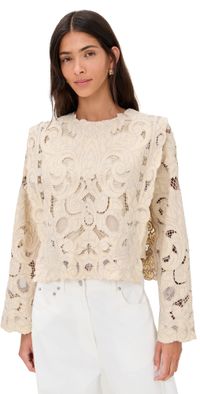 Sea Ceci Embroidery Long Sleeve Top Cream S