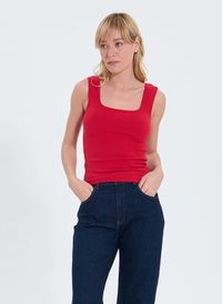 Zapa - Débardeur col carré en coton mélangé - Taille 5 - Rouge