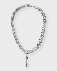 Men's Faux Pearl and Skull Stud Double-Chain Necklace