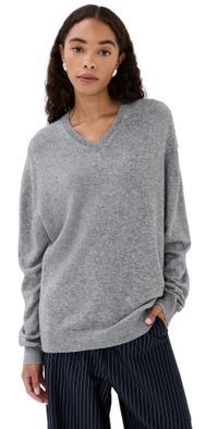 Tibi Washable Cashmere Easy V Neck Sweater Heather Grey XXS