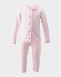 Girl's Striped Scallop Trim Knit Set, Size 6M-24M
