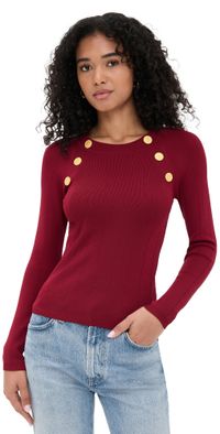 L'AGENCE Gretchen Button Pullover Black Cherry/Gold L