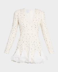 Polka-Dot Boucle Long-Sleeve Godet Mini Dress