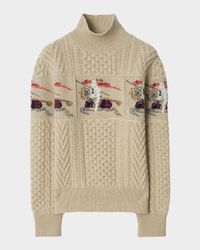 Edie EKD-Intarsia Aran Knit Crewneck Sweater