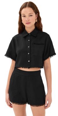 SIMKHAI Solange Short Sleeve Cropped Shirt Black S