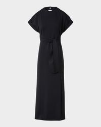 XL Dot Cutout Short-Sleeve Belted Midi Slit Dress