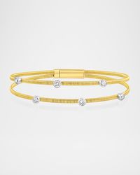 18K Gold Smooth Wire Two-Row Six-Stone Diamond Bangle Bracelet