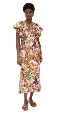 FARM Rio Into The Jungle Pink Sleeveless Midi Dress Into The Jungle Pink S
