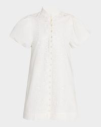 Elliana Embroidered Puff-Sleeve Mini Dress