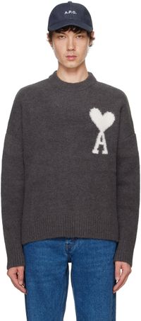 AMI Paris Pull gris à logo Ami de cœur