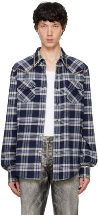 COÛT DE LA LIBERTÉ Chemise Steve bleue à motif écossais et à clous pyramidaux