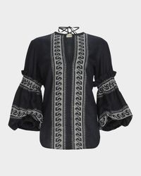 Lucaya Embroidered Balloon-Sleeve Blouse