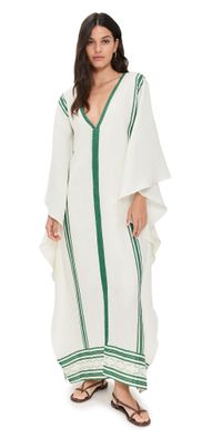 Andres Otalora Poetica Natural Caftan Off White With Green Accents XS/S
