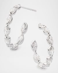 18K White Gold Inside Out Marquise Diamond Hoop Earrings, 2.70tcw, 1"L