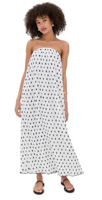 endless rose Strapless Pleated Polka Dot Maxi Dress White/Black S