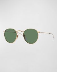 Men's Round Metal Sunglasses, Green, 53MM