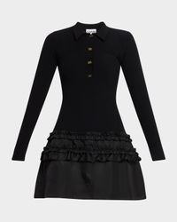 Mélange Rib-Knit Long-Sleeve Mini Dress