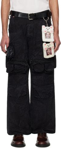 doublet Pantalon cargo noir à poches et à ornements de style oshi-katsu
