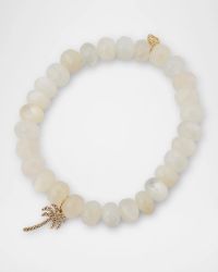 Micro Pave Palm Tree Charm on Moonstone Beaded Bracelet