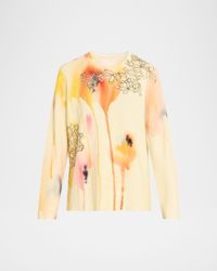 Watercolor Floral Lace Applique Wool Sweater