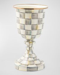 Sterling Check Enamel Pedestal Vase