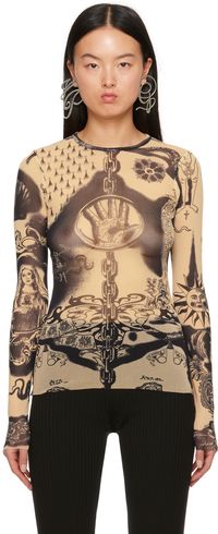 Jean Paul Gaultier Beige Graphic Long Sleeve T-Shirt
