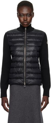 Moncler Blouson noir en laine rembourré en duvet