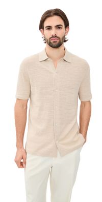 RLX Ralph Lauren Textured Full Button Polo Sweater Tan XL