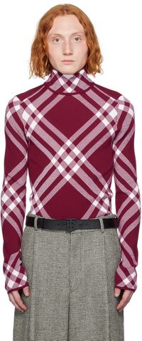 Burberry Burgundy & White Check Turtleneck