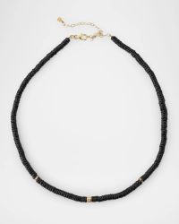 14K Yellow Gold Black Spinel Beaded Necklace with Diamonds and Sapphire