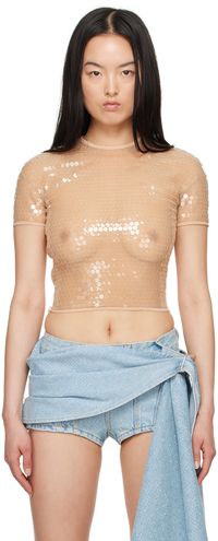 Mugler Beige Cropped T-Shirt
