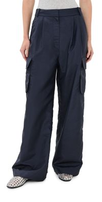 Tibi Crispy Nylon Stella Pleated Cargo Pants Navy 12