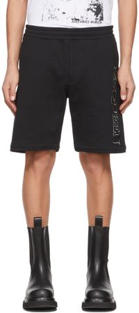 McQueen Black Embroidered Logo Shorts