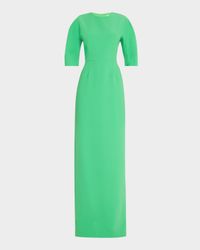 Elbow-Sleeve Crepe Column Gown