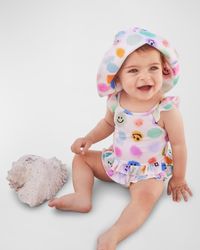Girl's Nalani Happy Face-Print Swimsuit, Size Newborn-3