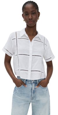 LE JEAN Linen Eyelet Shirt White XS