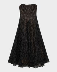 Elvina Gilded Lace Strapless Midi Dress