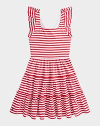 Girl's Striped Open Back Day Dress, Size S-XL