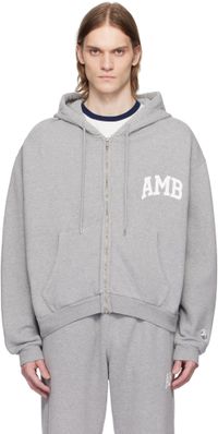 AMBUSH Gray 'AMB' Graphic Zip-Up Hoodie
