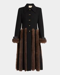 Sheep Shearling-Trim Single-Breasted Cashmere Coat