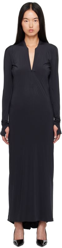 JOHANNA PARV Robe midi noire à dos drapé