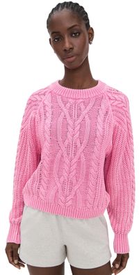 Free People Frankie Cable Sweater Aurora Pink L