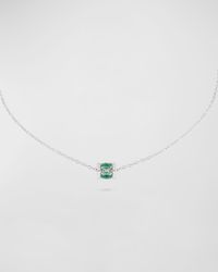 Procida 18K White Gold Emerald and Diamond Pendant Necklace