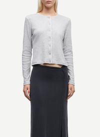 Samsoe Samsoe - Gilet col rond en coton bio mélangé - Taille L - Argent